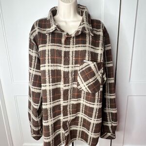 KUWALLA BROWN PLAID BRUSHED FLANNEL SHACKET Size XL